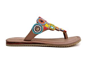 Aahna – Mid Brown Colorful Beaded Leather Sandal