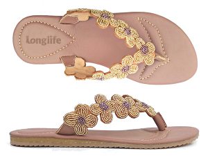 Bokul – Mid Brown Flower Beaded Leather Sandal