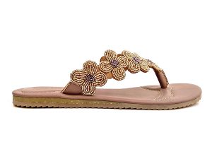 Bokul – Mid Brown Flower Beaded Leather Sandal