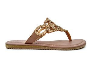 Sonali – Mid Brown Leather Golden Beaded Sandal