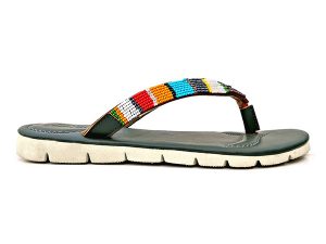 Orthy – Grey Leather Multi Beaded Leather Sandal